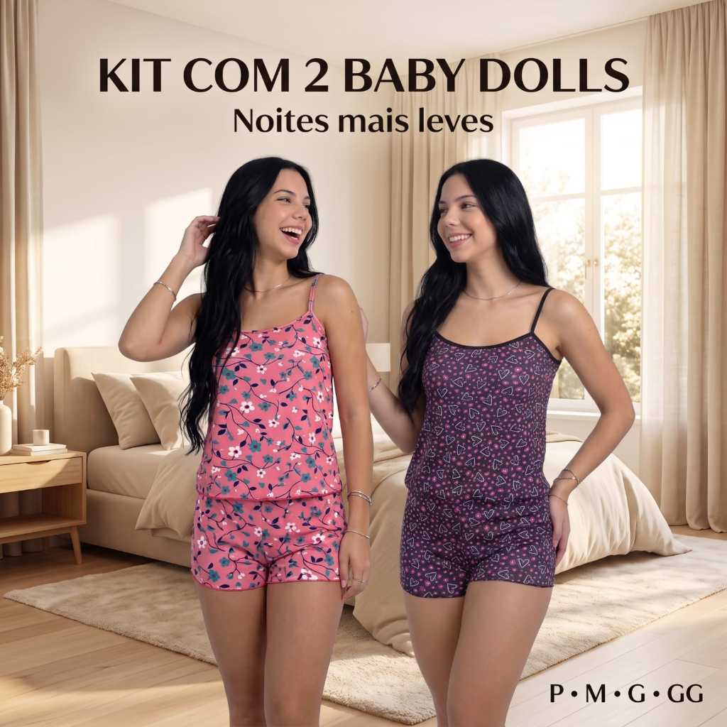 Kit com 2 Conjuntos de Baby Doll Adulto Estampado Short Doll Feminino Conforto e Qualidade.