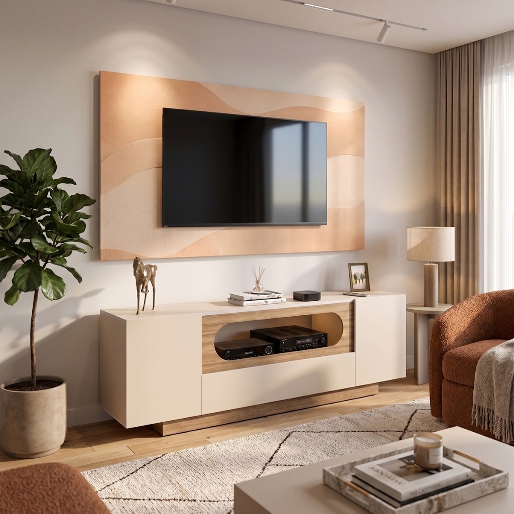 Painel de TV com Rack para Sala Moderna Home Theater Nicho para Aparelhos Eletrônicos