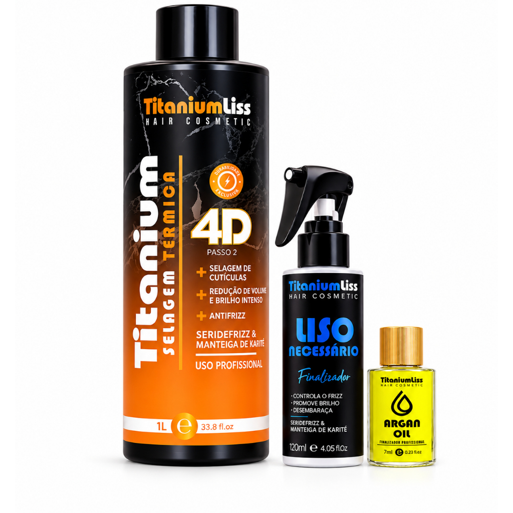 Progressiva Defintiva Selagem 4D + Liso Necessário + Óleo Argan Titanium Liss