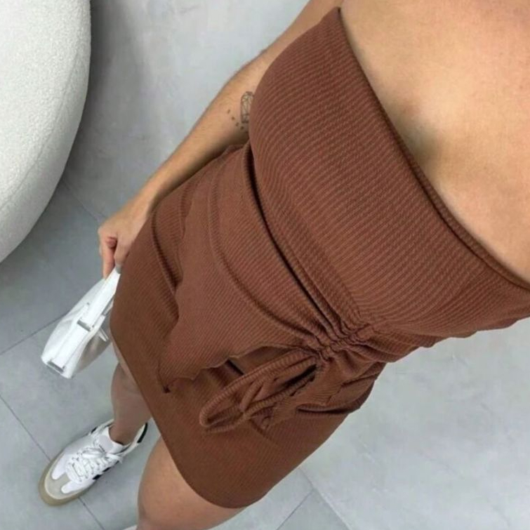 Conjunto Canelado Feminino Saia Cropped Tomara que caia franzido casual festa elegante chá revelação
