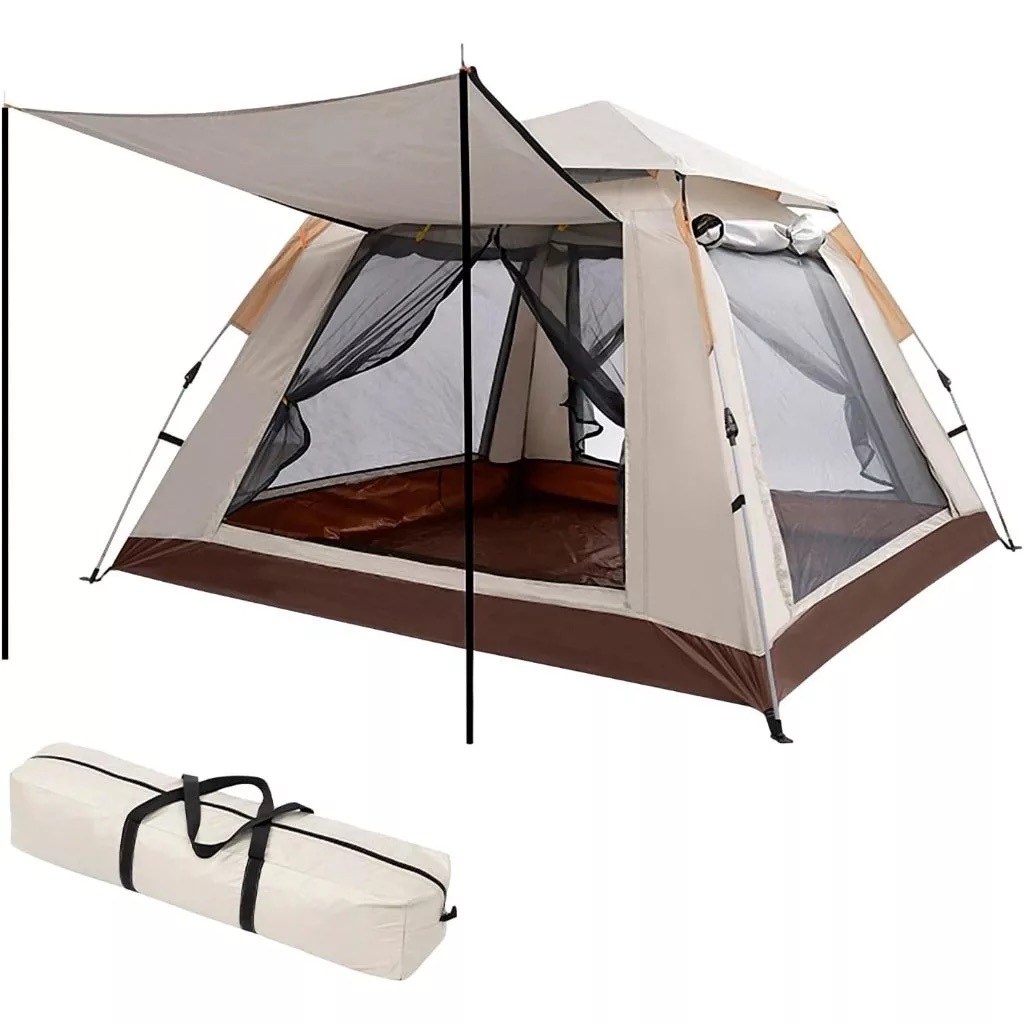 Barraca Tenda de Camping Automática Portatil Bege Grande Impermeável Acampamento de 4-6-8 Pessoas