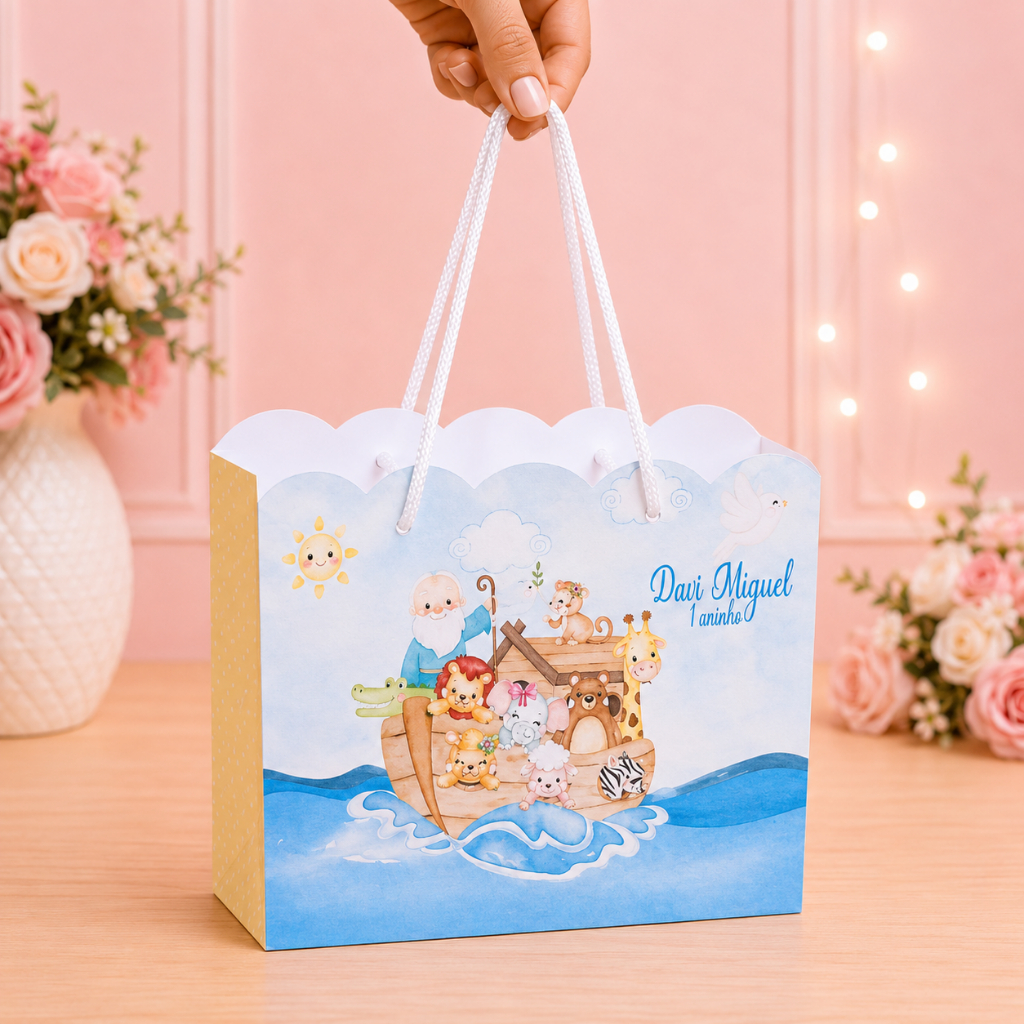 Sacolinha Arca de Noé Kit Festa | Personalizados | Aniversários | Papelaria Personalizada | caixinhas lembrancinhas