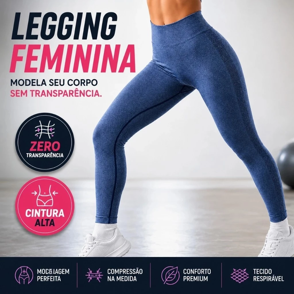 Calça Legging Feminina Academia Cintura Alta Zero Transparência Yoga Fitness Corrida Treino — imagem 1