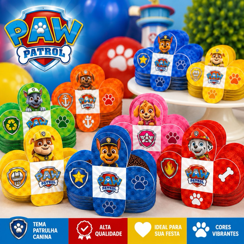 Forminha para Brigadeiro Patrulha Canina Personalizada | Forminha 4 Pétalas para Doces | Festa Infantil Aniversário