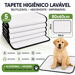 Kit 5 Tapetes Higiênicos Laváveis 80x60cm Branco para Cães | Reutilizável