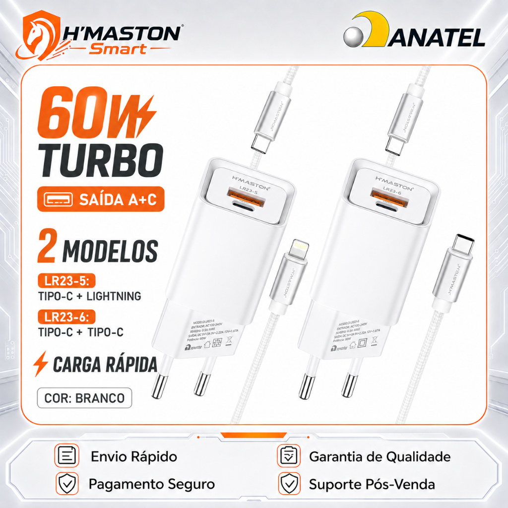 H'MASTON LR23 Carregador Turbo Tipo c Carregador Tipo c Cabo Carregador Tipo c Turbo C