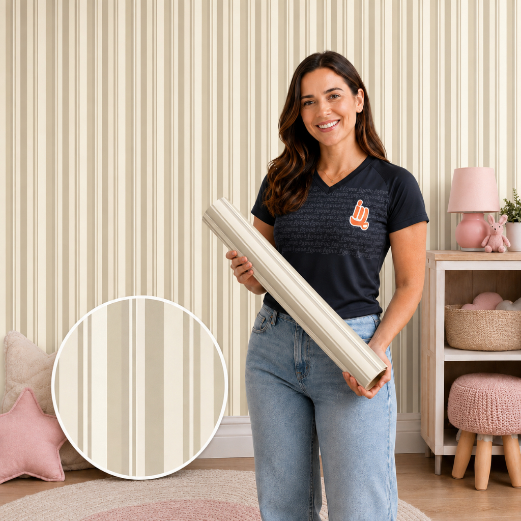 Papel de Parede Vinil Autocolante Listrado Bege Decoração