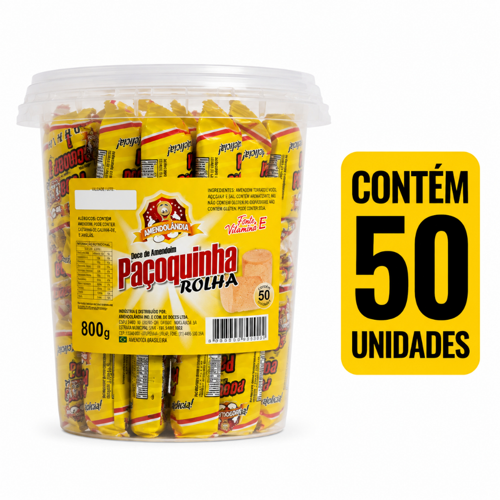 Paçoca Rolha Amendolândia Pote 800g com 50 Unidades kit com 1,2 e 3 potes — imagem 2 de 2