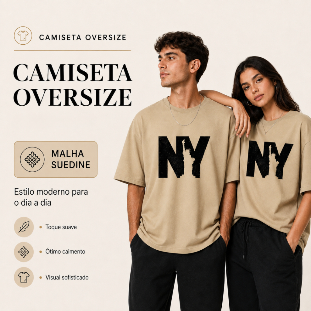 Camiseta Masculino feminina Oversized Malha Suedine DTF Premium Casual Estilo Streetwear Confortável