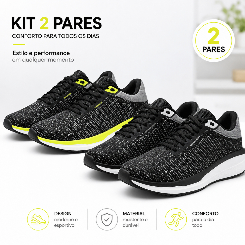 Kit 2 Pares Tênis Masculino Esportivo Academia Corrida Caminhada Confortável Respirável Antiderrapante