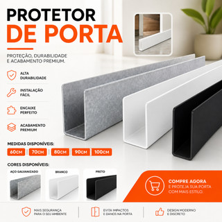 Protetor de Porta Salva Porta Banheiro Cozinha 3,5cm x 8cm Branco Preto Galvanizado Encaixe Sem Furo