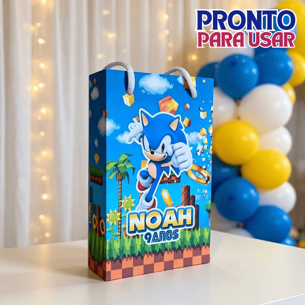 Sacola Surpresa P Personalizada Sonic - CAIXAS MONTADAS - Lembrancinha - Festa Infantil - Aniversário