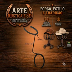 Porta Chapéu Rústico Ferradura - Impressão 3D e Ferro