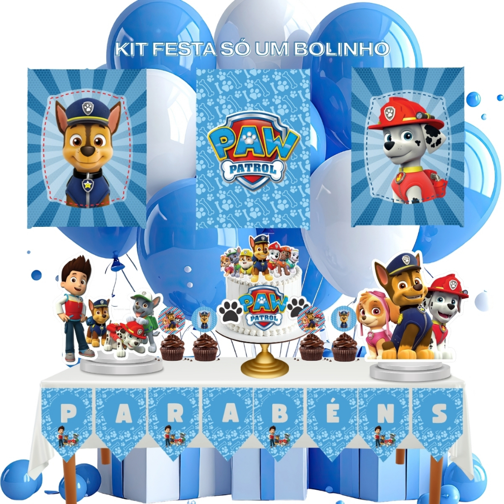 Kit Festa “Só um Bolinho” Personalizado Patrulha Canina lembrancinha aniversario alta qualidade desmontado