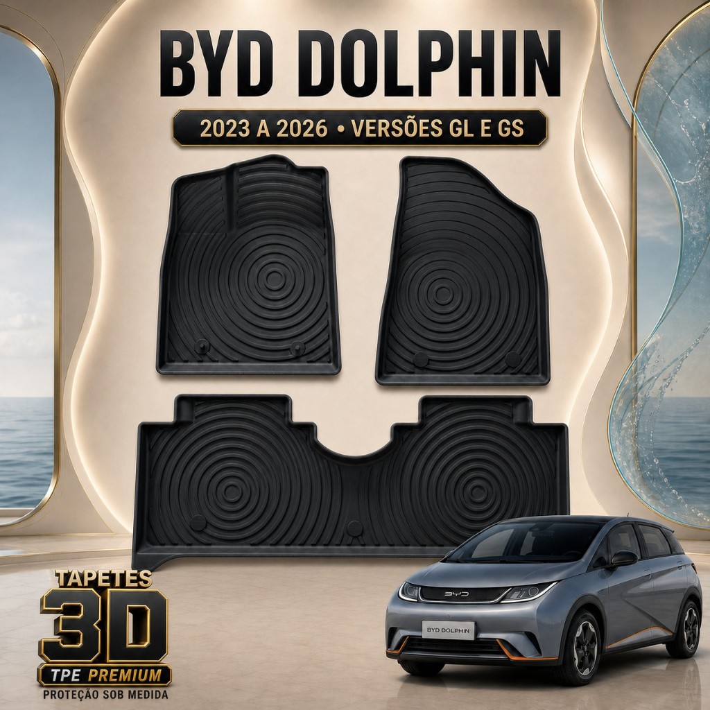 Jogo de Tapetes Com 3 Peças Premium Bandeja De Borracha Tpe 3D Para BYD Dolphin 