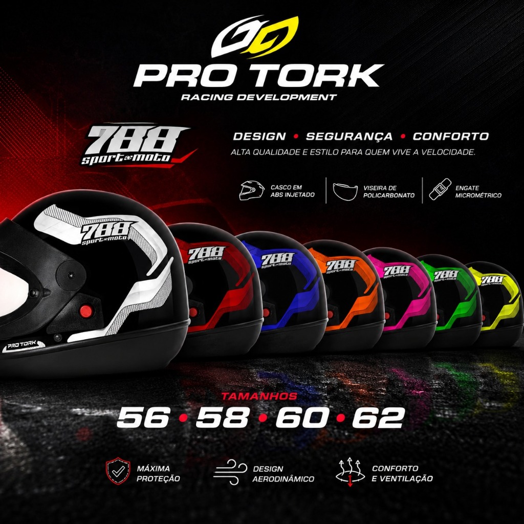 CAPACETE 788 PRETO/VERMELHO - PRO TORK