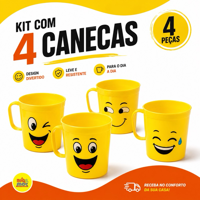 Kit Canecas Plasticas Emoji - com 4/12/20 -Divertidos Emoji — imagem 2 de 2