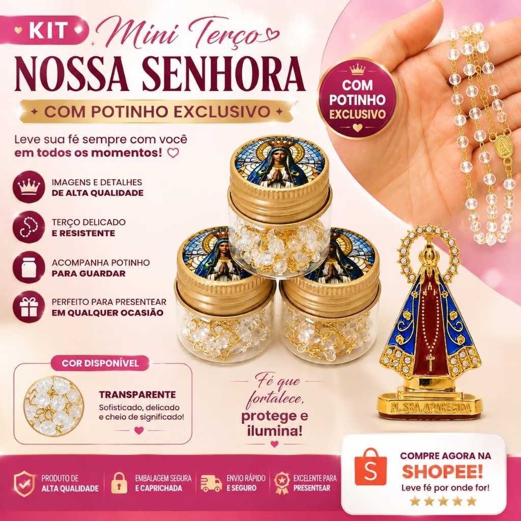 KIT Terço Nossa Senhora Aparecida + Imagem santinha Para Carro Painel Retrovisor Mesa Altar Casa