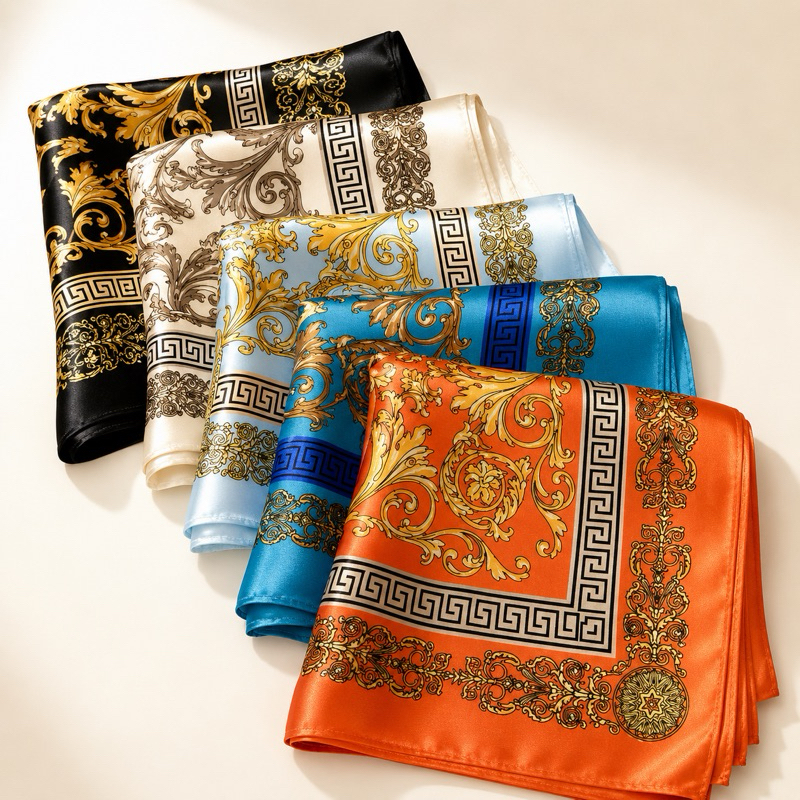 Lenço Feminino 90x90 Cetim Acetinado Estampado Grande Elegante Bandana para Cabelo Pescoço Bolsa — imagem 2 de 2