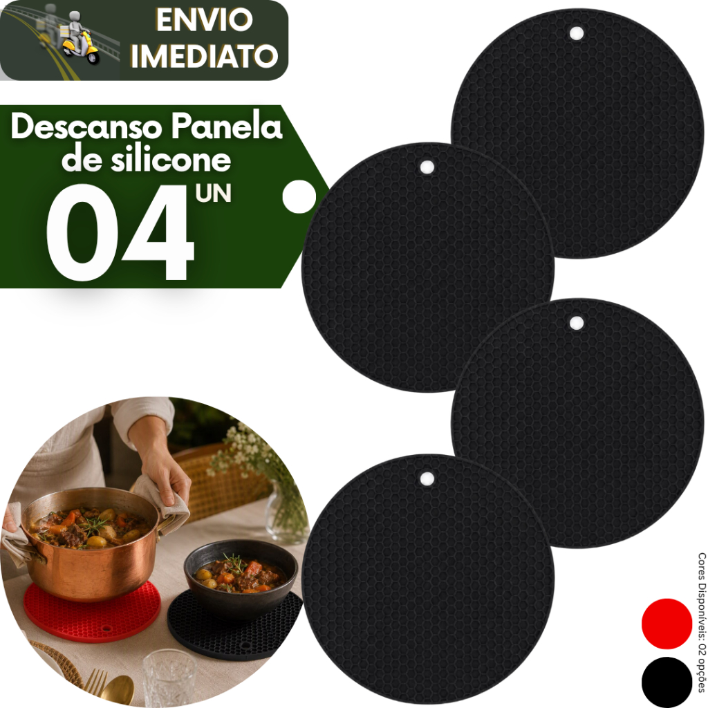 Kit 4 Descanso de Panela Silicone Suporte Protetor Mesa Resistente ao Calor Antiderrapante Cozinha