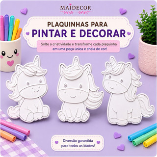 Kit 3 Plaquinhas Unicórnio 3D | Decoração Infantil para Quarto | Festa e Enfeite