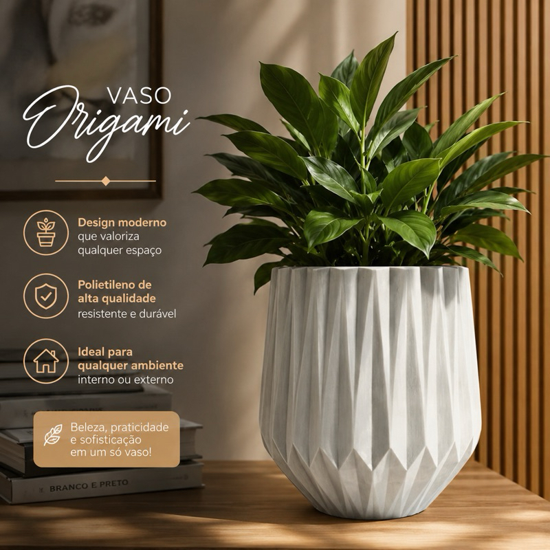 Vaso para Planta e Flores em Polietileno Origami – Tamanhos P e M Decorativo Luxo Moderno Cod123-124