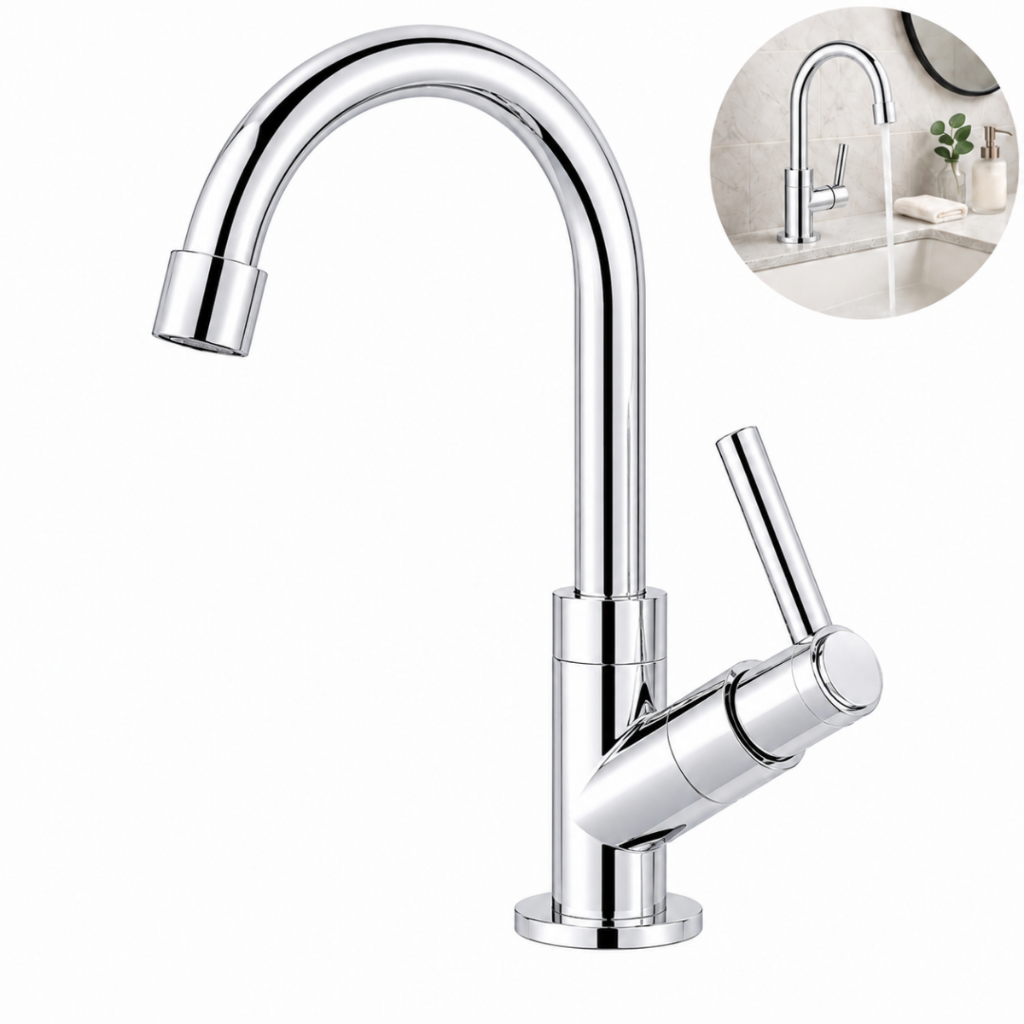 Torneira Banheiro Lavatório Cromada Bica Alta ABS 1/4 Volta Bancada Cuba Lavabo Pia