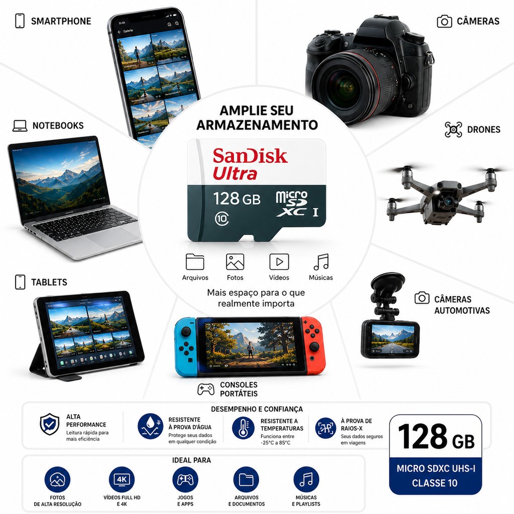 Cartão Micro SD  Classe 10 com Adaptador | Kit 1 ou 2 Unidades