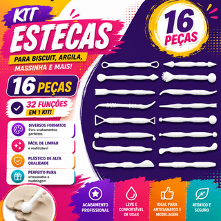 Kit Estecas 16 Peças 32 Funções Plástico para Biscuit Argila Modelagem Massa Artesanato Branca