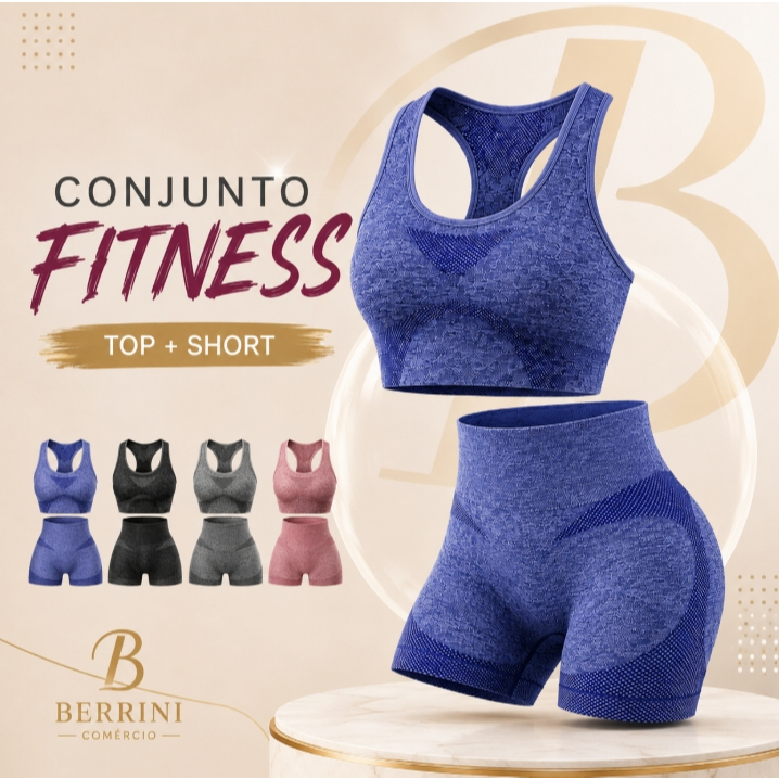 Conjunto Feminino Fitness Top + Short Cintura Alta Modelador Academia Tamanho Único