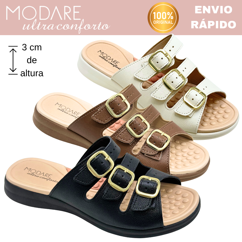 Tamanco Flatform Modare 7174.122 3cm Confortável com Palmilha Anatômica e Fivelas Ajustáveis