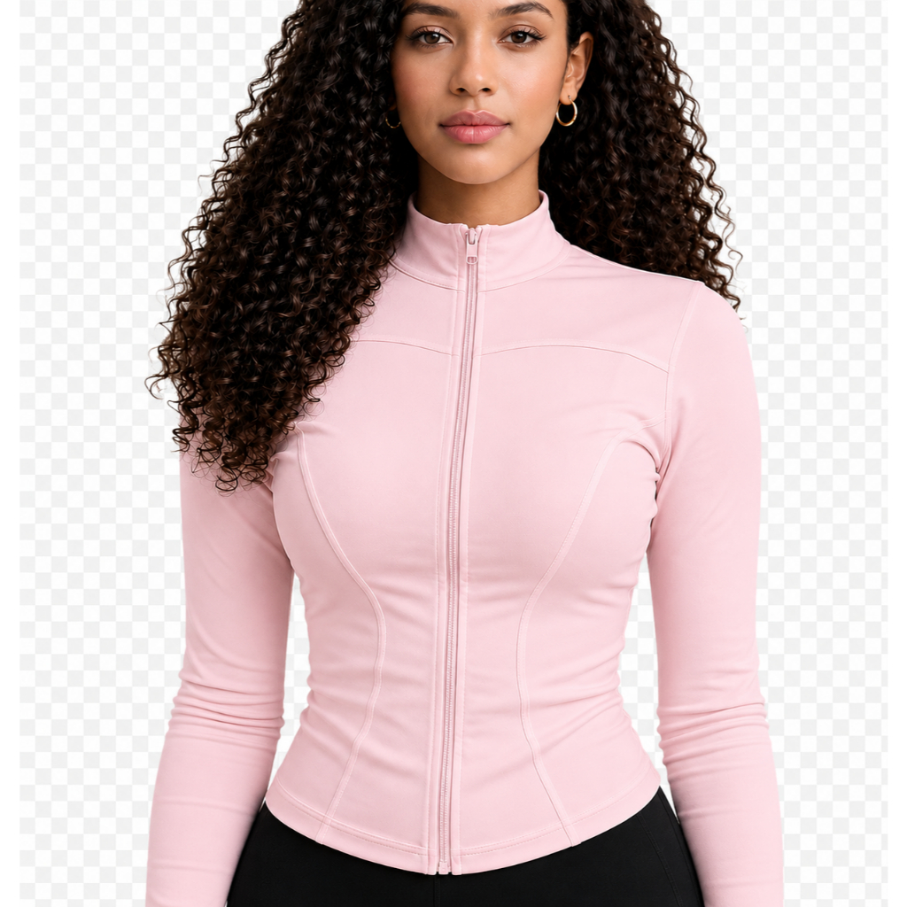 Blusa feminina esportiva manga longa roupa fitness modeladora com ziper jaqueta casaco ioga pilates gola alta treino