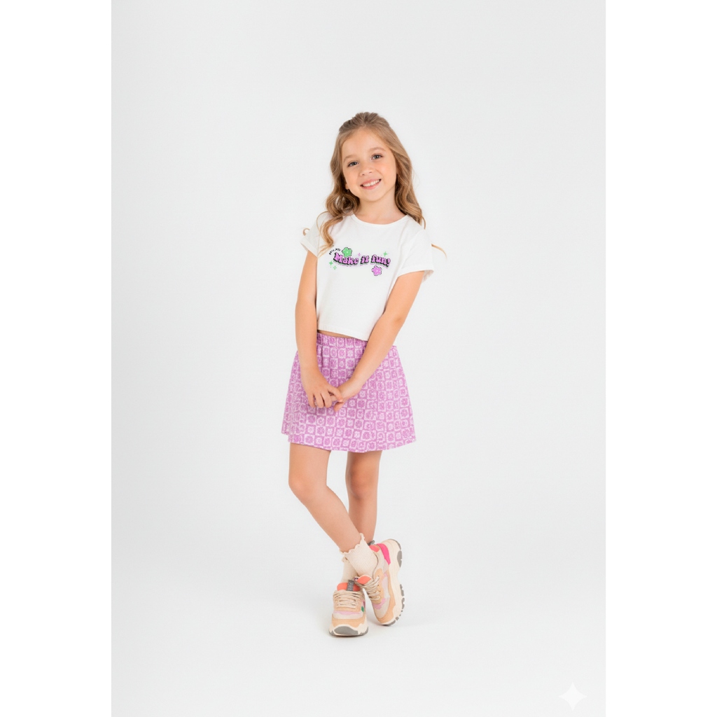 Conjunto Infantil para Menina com Blusa e Short-Saia Guloseima
