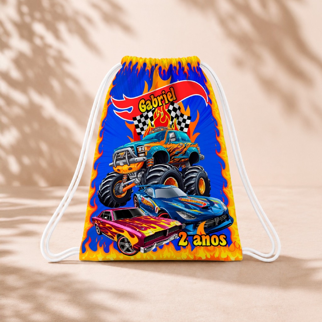 10 Mochila Personalizada 18x26 Sacolinhas Festa Aniversário Lembrancinha Hot Wheels M2