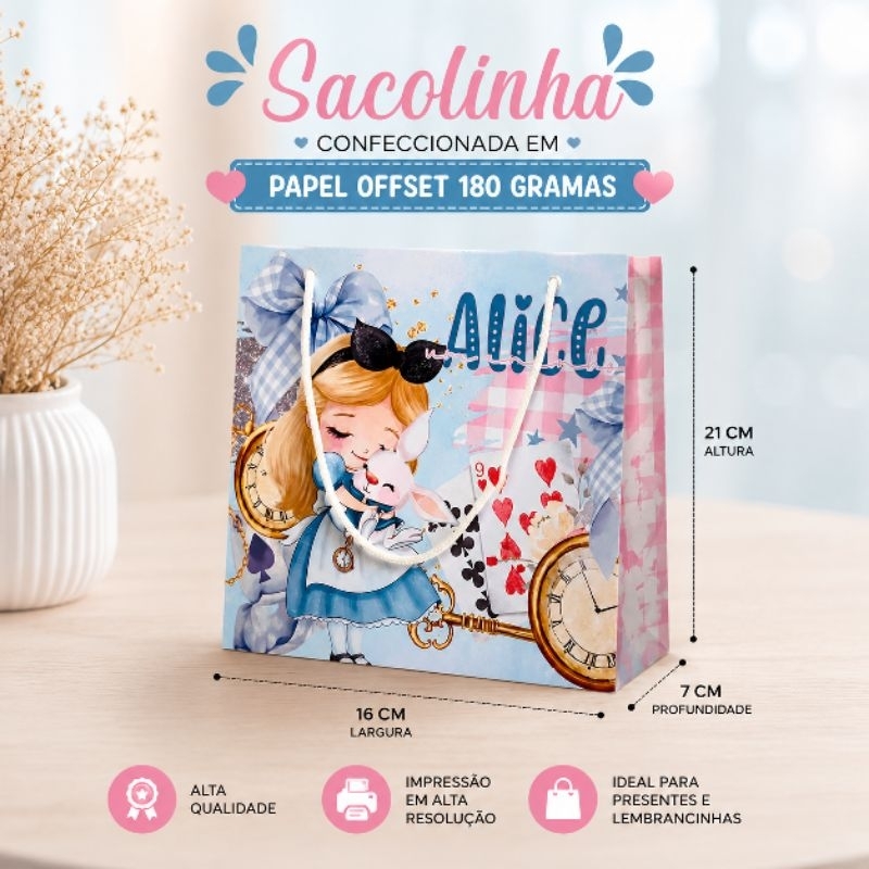 Sacolinha personalizada, Alice das maravilhas - lembrancinhas para aniversário infantil