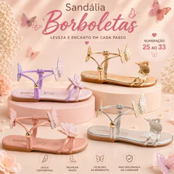 Sandália Infantil Menina Borboleta Delicada Casual Rasteirinha Blogueira Feminina