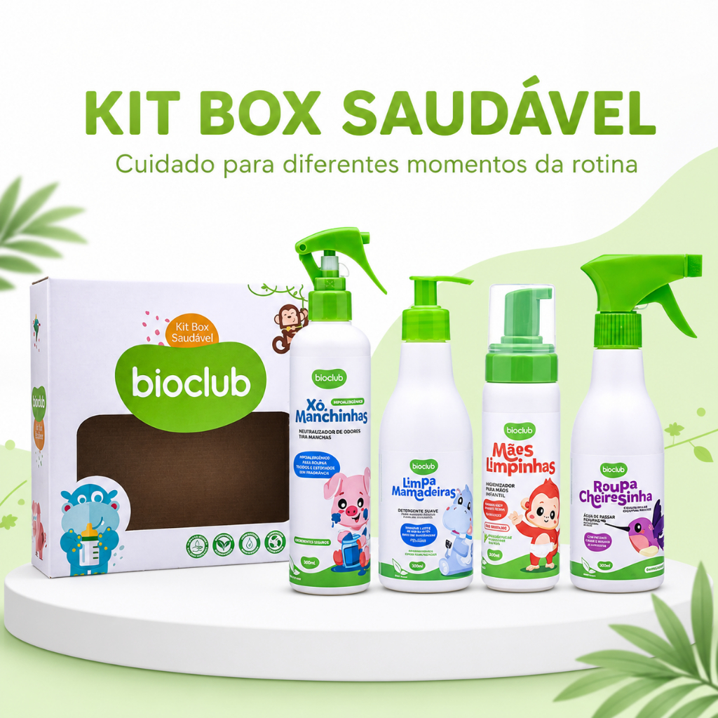 Kit Box Saudável - Limpa Mamadeiras - Roupa Cheirosinha - Mãos Limpinhas - Xô Manchinhas