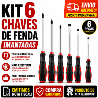 JOGO DE CHAVES 6 PEÇAS FENDA PHILIPS KIT COM SEIS CHAVES PHILLIP DE FERRAMENTAS DE PRECISÃO MAGNETIZADA ELETRICISTA AÇO