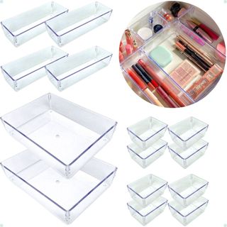 Kit com 14 Organizadores de Gaveta Modular em Acrílico Transparente – Multiuso