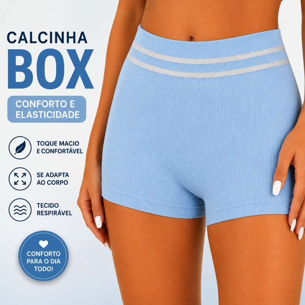 Calcinha Box Feminina Boxer Canelada Cintura Alta Confortável Elástica Cores Sortidas