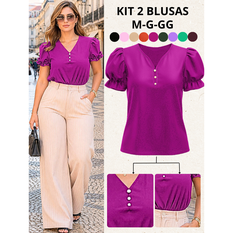 KIT 2 BLUSA FEMININA ELEGANTE CONFORTAVEL MODA EVANGELICA BLUSINHA ESTILOSA VERSATIL MODERNA MODESTA SOCIAL BASICA
