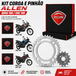 Kit Coroa e Pinhão Bros 160 XRE 190 2015 a 2026 Aço 1045 Alta Durabilidade