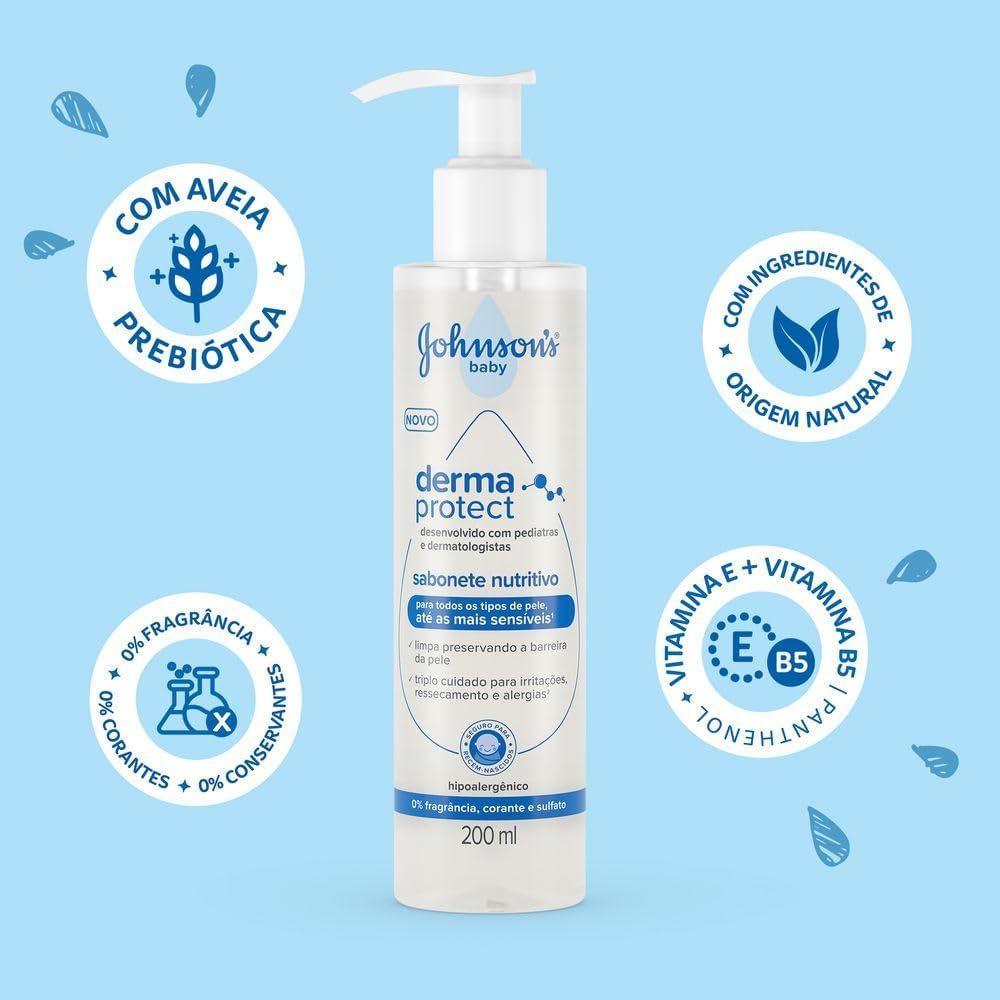 Sabonete Infantil Johnson's Derma Protect Nutritivo 200ml Banho Suave Sem Lágrimas — imagem 2 de 2