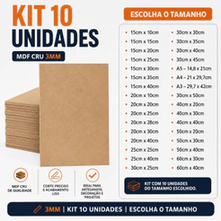 KIT 10 Madeira de Qualidade Placas MDF Cru Multiuso para Quadros Decorativos e Fotos ULTRA