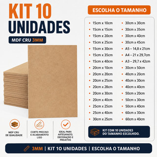 kit 10 Madeira de Qualidade Placas MDF Cru Multiuso para Quadros Decorativos e Fotos -A3 …