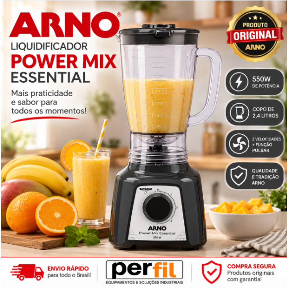 Liquidificador 127v 2,4L LQ19 Potente 127v Preto e Cromado Arno