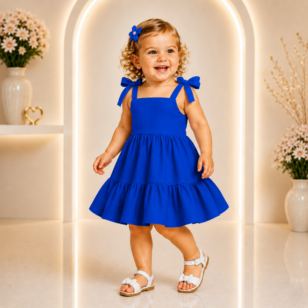 Vestido Azul Royal Modelo Alice de Alcinha Vestido Infantil Menina Elegante Para sua Princesa