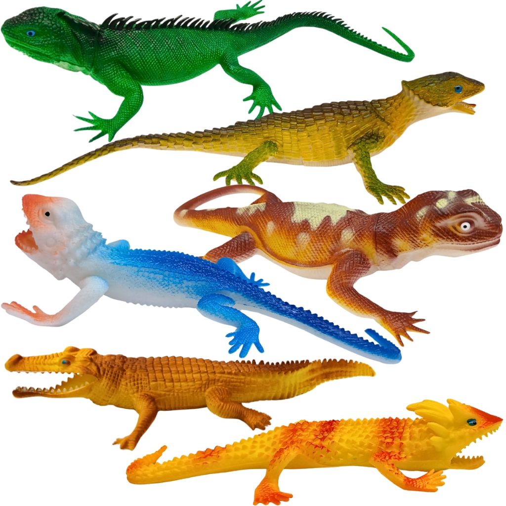 6 Animais Brinquedo Infantil Repteis Lagarto Crocodilo Jacaré Brinquedo Educativo Realista Grande
