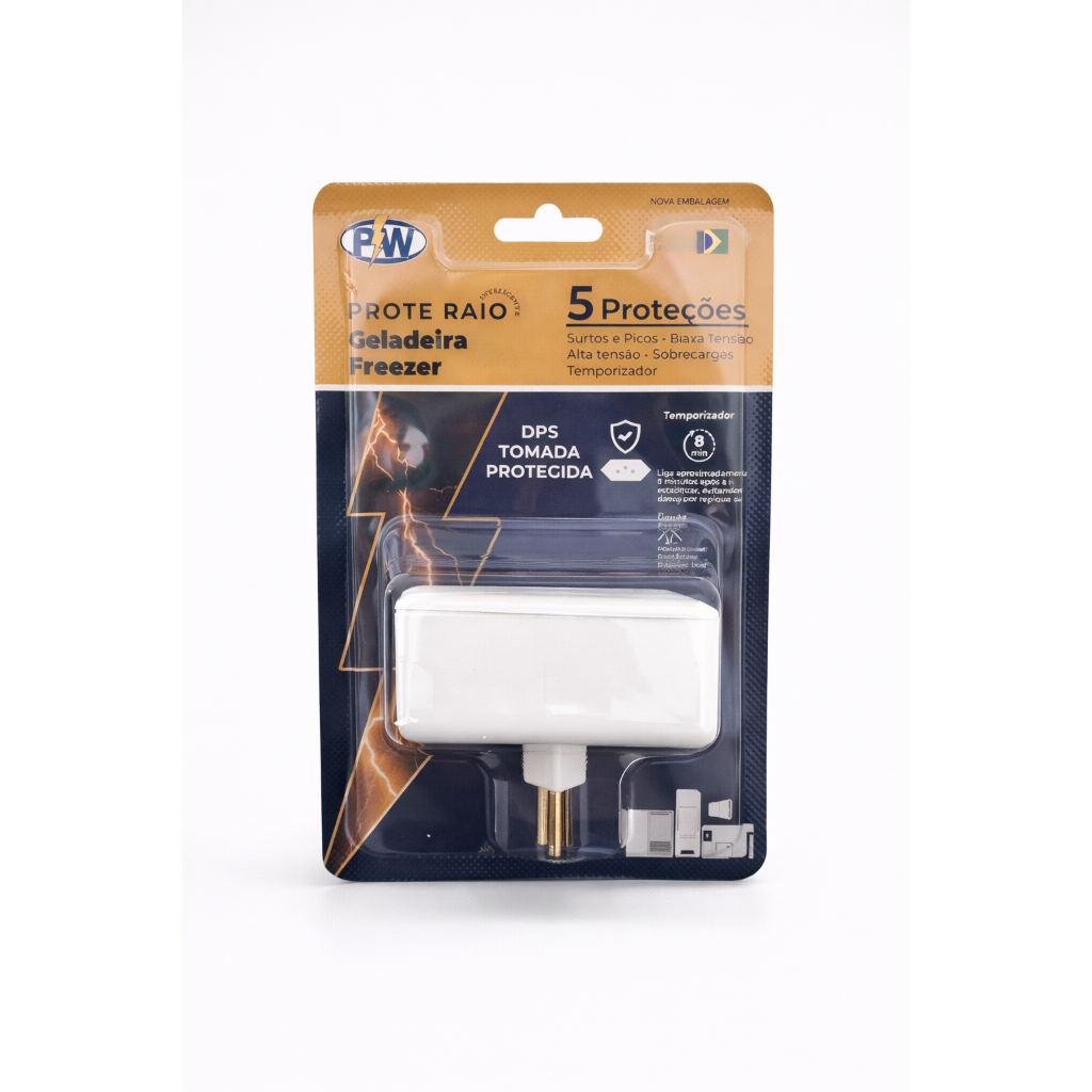 Protetor Contra Raios Surtos 20A 127/110V 5x1 Geladeira E Freezer Com Temporizador