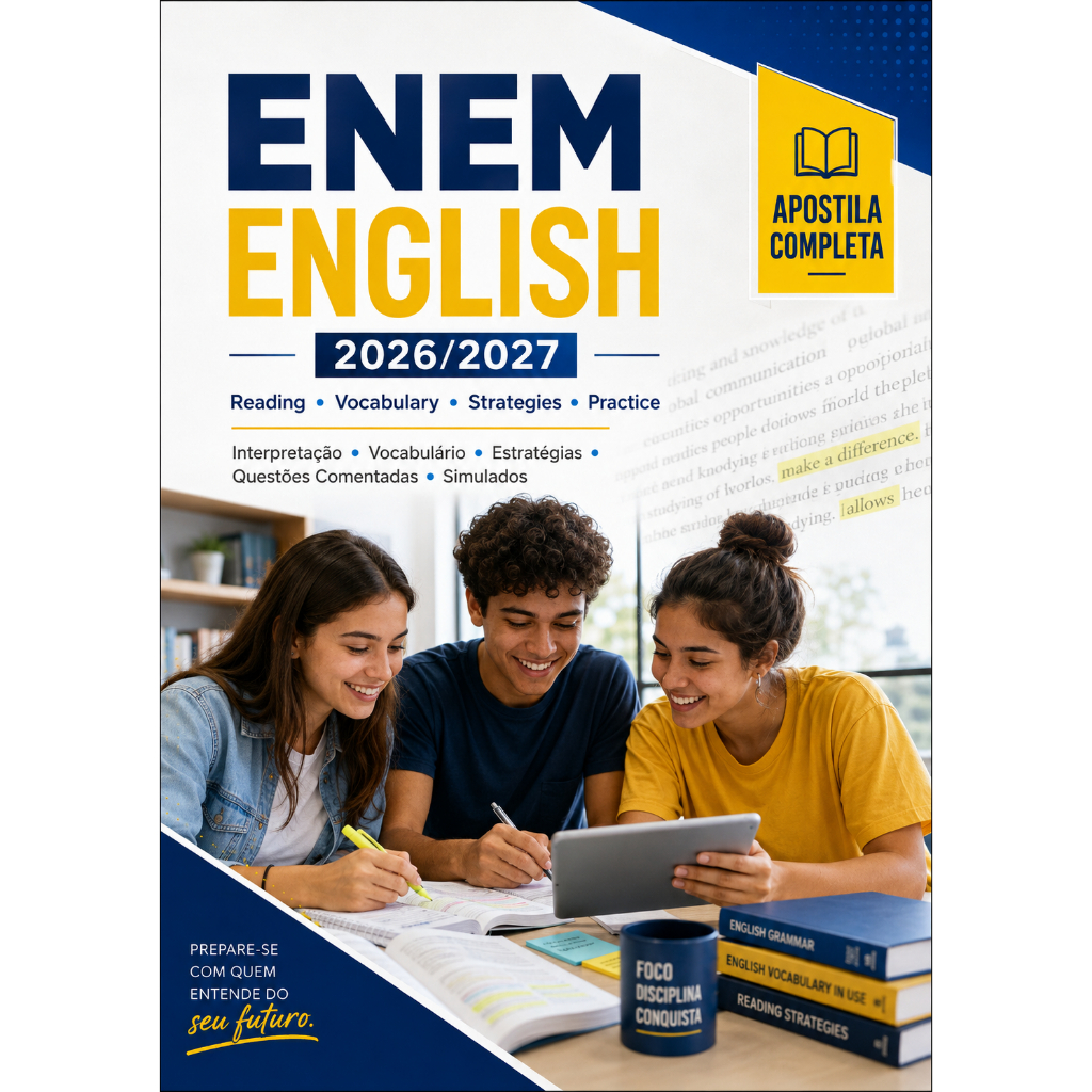 Capa da apostila de inglês para o Enem com simulados